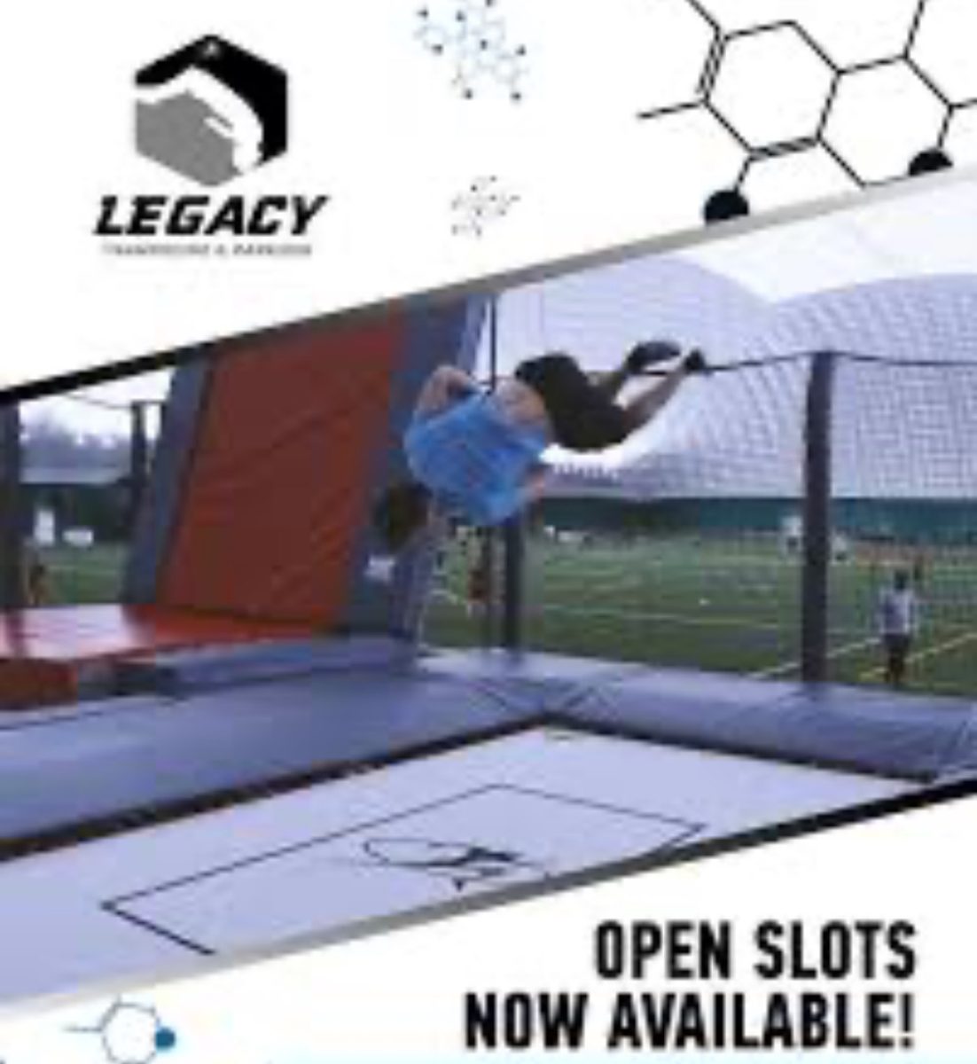 Trampoline Club will be hosted at the Legacy Center from three to four pm every Monday.