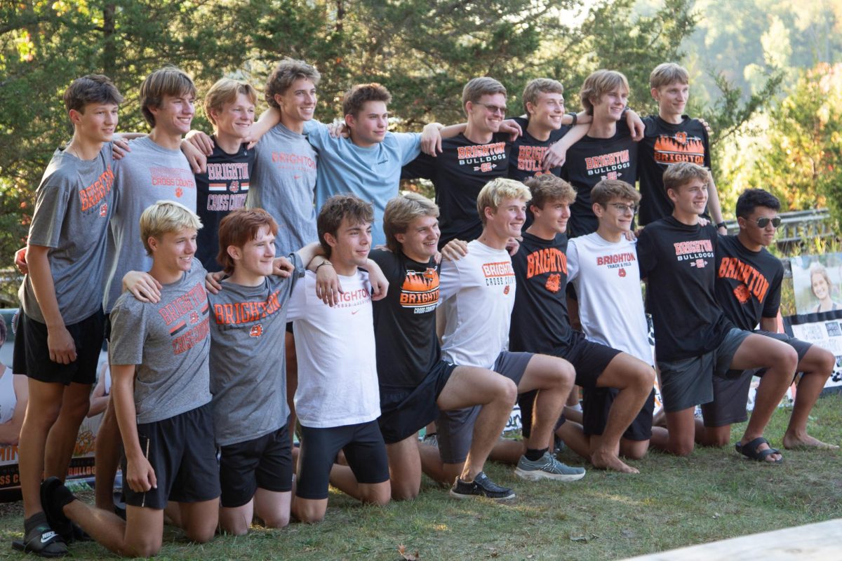The seniors on Brighton High School's boys cross country team pose for a group photo on Tuesday, Sept. 16. 