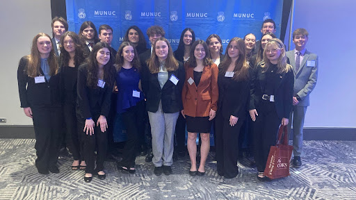 Members of Brighton High School's Model United Nations club pose for a group photo at a conference hosted by the University of Chicago on Feb. 5, 2026.